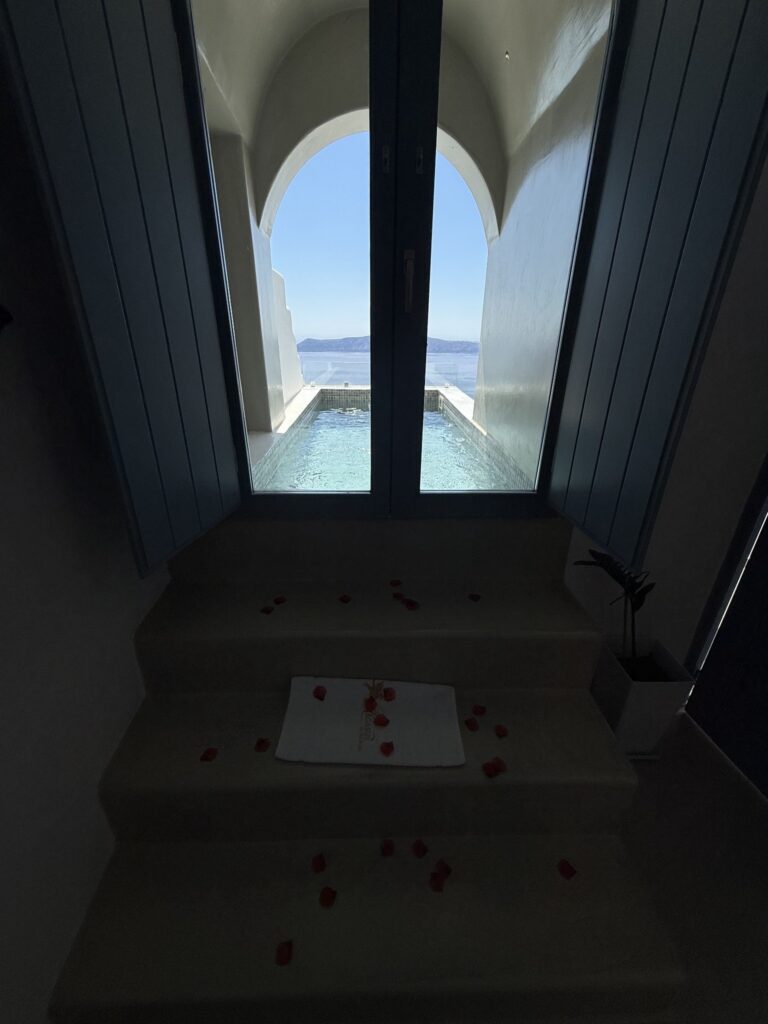 Private plunge pool overlooking Santorini caldera