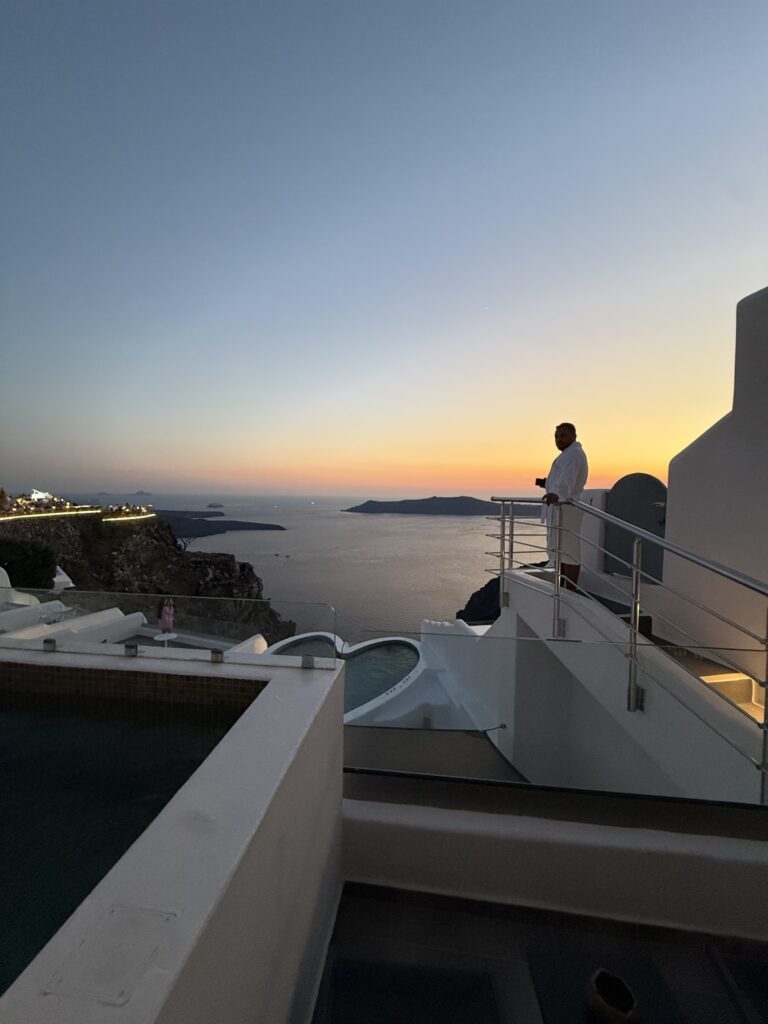Sunset view over Santorini caldera from Pegasus Suites