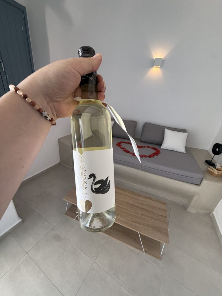 Welcome wine at Pegasus Suites and Spa Santorini