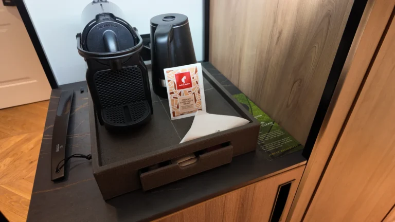 Nespresso coffee machine and tea amenities in Radisson Collection Basilica Budapest guest room